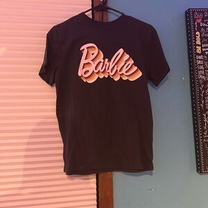 Charcoal Barbie shirt. Size small. Multicolored pink lettering